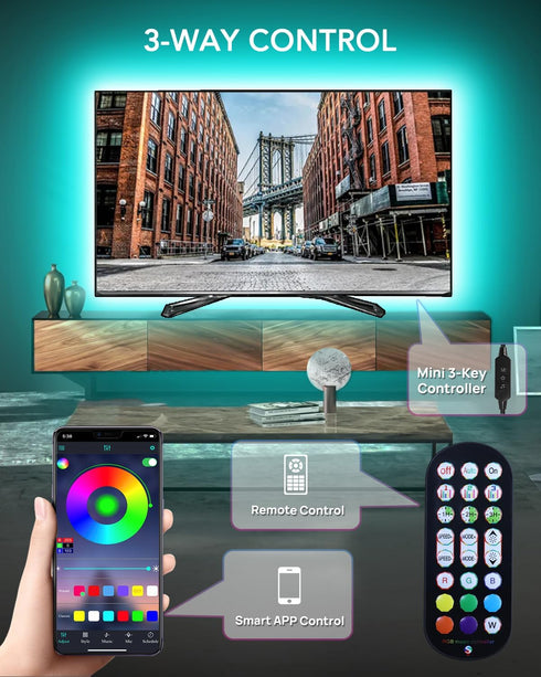 Led Lights for TV, 9.84ft RGB Led Strip Lights TV Led Backlight TV Lights Behind 32-43 in TV, Bluetooth APP Remote Control Music Sync Light Strip ...