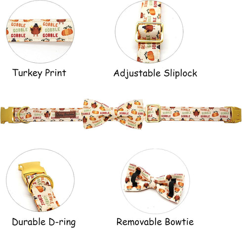Dog Collar, Thanksgiving Dog Collar Turkey Pet Collar Bow Holiday Dog Collar Bows Girl Boy Bow Dog Collar Puppy Collar Adjustable Dog Collar for X...