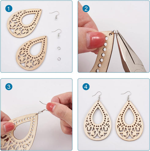 Beadthoven DIY Wood Dangle Earring Making Kit 13 Styles Hollow Filigree Unfinished Wood Pendants Bohemian Earrings Wooden Charms with Earring Hook...