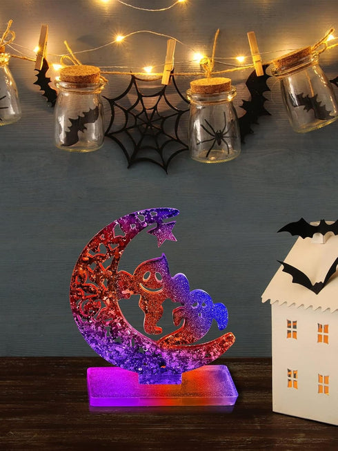 Kalolary 4Pcs Coffin Resin Molds, Crescents Moon Molds for Epoxy Resin Casting Mold with Stand, DIY Silicone Home Table Decor Halloween Craft...