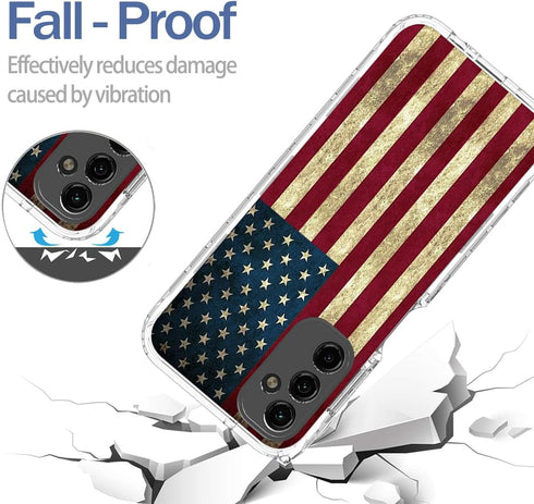 Phone Case for Galaxy A14 5G Case, Samsung A14 5G SM-A146B Case with Tempered-Glass Screen Protector, Cute Clear Flag Pattern Full Body Protective...