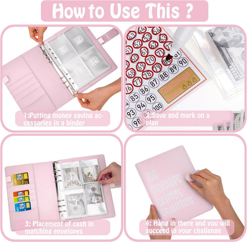 100 Envelopes Money Saving Challenge Binder, A5 Budget Binder with Cash Envelopes, Savings Challenges Book to Save $5,050, 10,000, 500, Budget Pla...