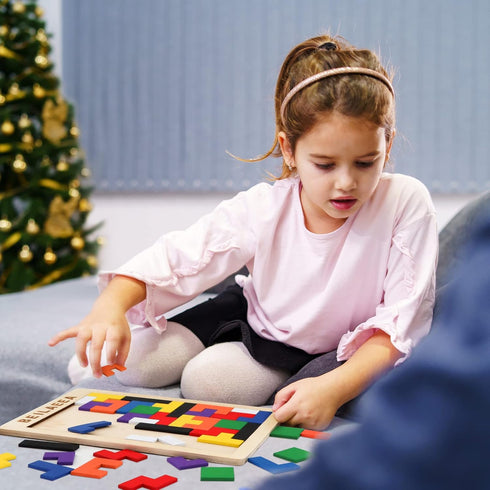 Wooden Blocks Puzzle Brain Teasers Toy?Wooden Puzzle Tangram,Cube 3D Puzzle for Kids?Puzzles for Kids Ages 2-8, Montessori Kids Educational Puzzle...