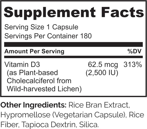 NATURELO Vitamin D - 2500 IU - Plant Based from Lichen - Natural D3 Supplement for Immune System, Bone Support, Joint Health - Vegan - Non-GMO - G...