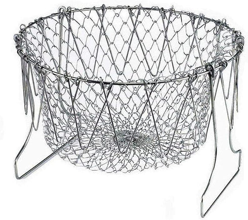 304 Stainless Steel Foldable Steam Rinse Strain Fry Basket Strainer Net Kitchen Cooking Tool for Fried Food or Fruits...