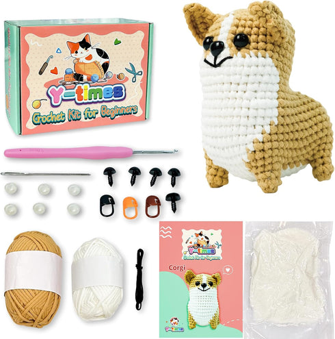 Crochet Kit for Beginners Adults&Kids (13+),Starter Friendly Crochet Kit with Step-by-Step Video Tutorials,Learn to Dog Crochet Animal Kits,DIY Kn...