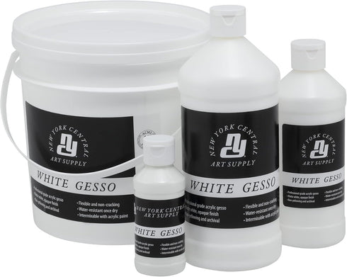 New York Central Acrylic Gesso - White Professional Grade Gesso for Painting, Acrylic, Oil, Pastels, & More! - 8 oz Bottle...