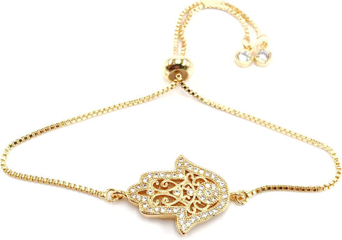 LESLIE BOULES 18K Gold Plated Hamsa Bracelet for Women Adjustable Chain...