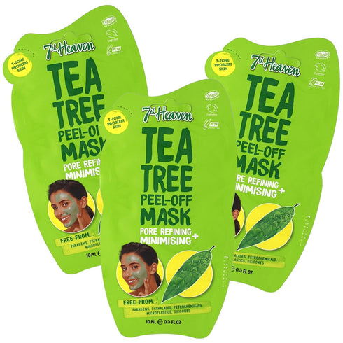 7th Heaven Tea Tree Easy Peel-Off Face Mask, Parabens Free, Green, 3-Pack of 0.3 Fl Oz each, 3 Sachets...