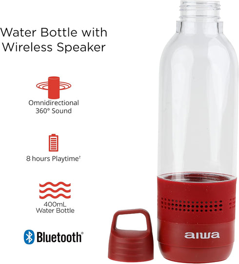 Aiwa Water Bottle with Speaker and Earphone Bundle - 400ml Water Bottle with 4 Hour Playtime and Wireless Sports Earphones with Integrated Mic, 10...