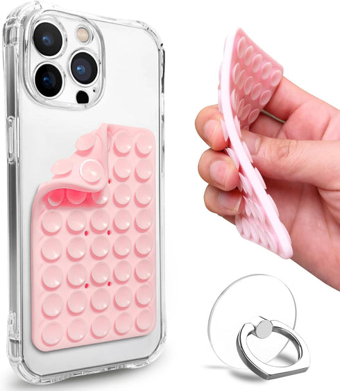 Suction Cup Phone Mount, Double Sided Silicone Suction Phone Case, Phone Sticky Grip for iPhone and Android, Hands-Free Fidget Toy Mirror Shower P...