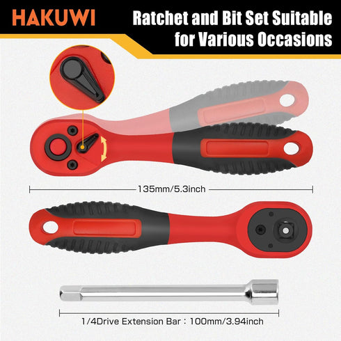 35 Pieces 1/4 inch Drive Socket Ratchet Wrench Set, Mini Ratcheting Wrench with Bit Socket Set Metric and Extension Bar for Auto Repairing...