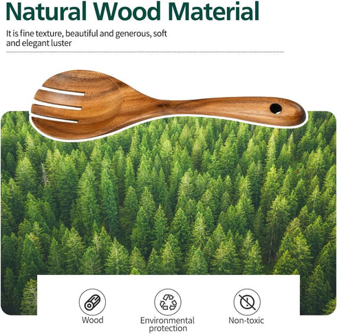 Salad Servers, Wood Salad Tongs, 10.2in Salad Spoon and Fork Set, Long Handle Salad Server Set for Mixing, Tossing and Cooking (Salad Spoon and Fo...