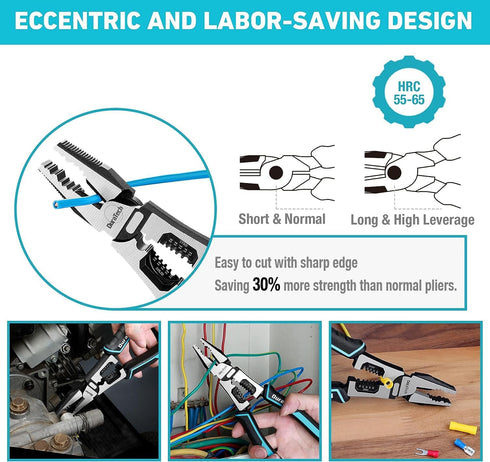 DURATECH 6-in-1 Linesman Pliers, 8.5" Multipurpose Combination Pliers with Wire Stripper/Crimper/Cutter Function, Heavy Duty Side-Cutting Pliers f...