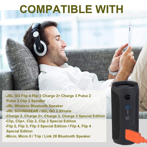 Replacement Tour Flat Charging Power Cable Cord Compatible Charge 3, Charge 2, Flip 4, Pulse 2, Flip 2, Flip 3, Pulse, Go, Clip plus, Clip, Micro ...