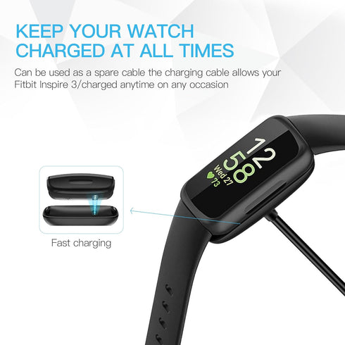 Charger Cable Compatible with Fitbit Inspire 3 Smartwatch, Replacement USB Charger Adapter Charge Cord Charging Cable for Inspire 3 Activity Fitne...