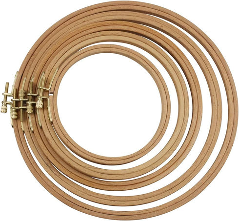 5PCS Wooden Embroidery Hoop Set, Beech Wood Cross Stitch Hoops from 5 to 9 Inches, Adjustable Round Embroidery Frames for DIY Needlework, Hand Sew...