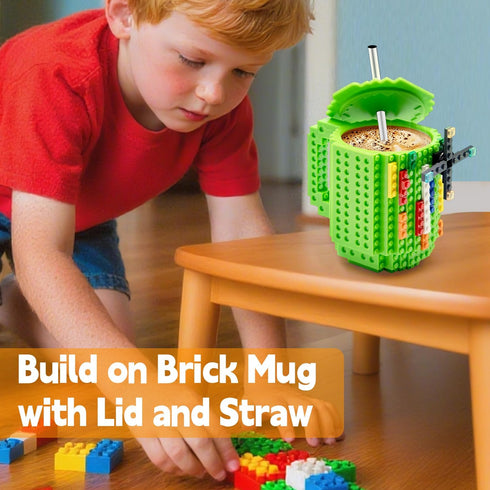 Fubarbar Novelty Coffee Mugs- Kids Brick Gaming Mug Building Head Cup with Straw, Funny Xmas/Birthday Gift For Men, Women, Kids (Green)...