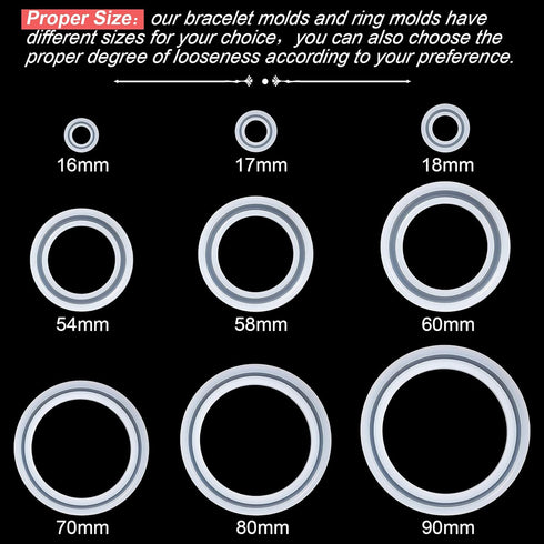 OIIKI 9Pcs Cavities Ring Silicone Molds for Jewelry Making, 6pcs Assorted Size Casting Bracelet Molds+3pcs Ring Resin Molds, Round Shape for Makin...
