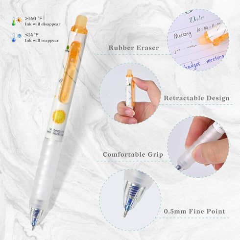 12Pcs Retractable Erasable Gel Pens, Make Mistakes Disappear, Blue & Black Ink Pen for Drawing Writing Planner and Crossword Puzzles, No Smudge on...