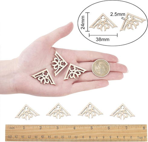 LiQunSweet 100 Pcs Wood Slice Carving Ornament Cut Out Paintable Wooden Guard Edge Cover Triangle Book Corner Protector for Jewelry Case Box Book ...