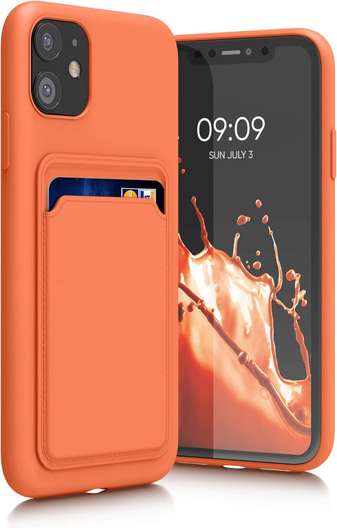 kwmobile Case Compatible with Apple iPhone 11 Case - TPU Phone Cover with Credit Card Holder - Orange...