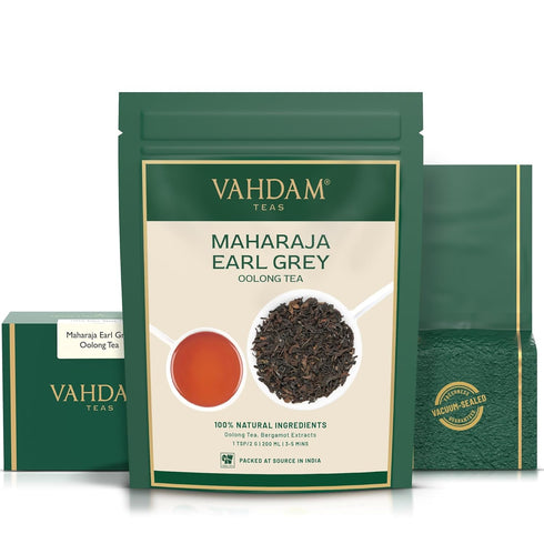 VAHDAM, Maharaja Earl Grey Oolong Tea Loose Leaf (50 Cups/3.53oz) Non GMO, Gluten Free | Oolong Tea Leaves | Loose Leaf Earl Grey Tea With Pure Be...