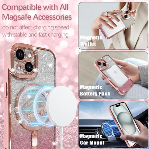 ZIYE Magnetic Case Designed for iPhone 15 Glitter Case Luxury Plating Love Heart Compatible with MagSafe Clear Case with Camera Protector Protecti...