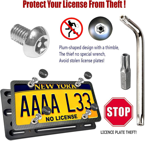 Aootf Front License Plate Mounting Kit-Universal Front Plate Holder Adapter Bumper Bracket & Carbon Fiber Style License Plate Frame, Anti-Theft Sc...