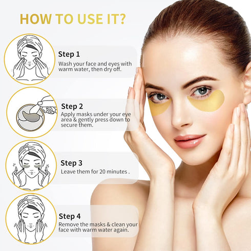 Under Eye Patches - 60 Pcs - 24K Gold Eye Mask- Puffy Eyes & Dark Circles Treatments,Reduce Under Eye Bags and Smooth Wrinkles,Eye Skin Care Pads ...