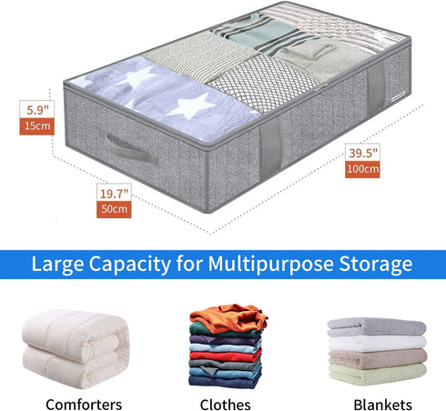 Onlyeasy Large Underbed Storage Bags Organizer Container (2 Pack) with 4 Handles and 2 Sturdy Zippers, Blankets Clothes Comforters Foldable Storag...