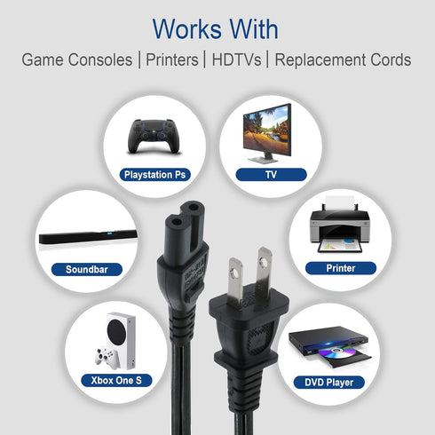Xtreme 10 Foot Non-Polarized Replacement Power Cord for TVs, Game Consoles, Cable/Satellite Boxes, Printers, Soundbars, Home Theaters, Speakers & ...