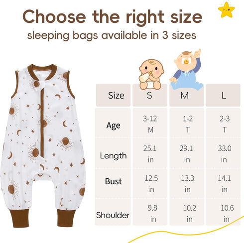 Baby Sleep Sack with Feet 3-12 Months Wearable Blanket Baby 2-Way Zipper TOG 0.5 Infant Sleeping Bag with Button, Comfy Lightweight Sleepsack, Bro...