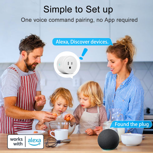 Smart Plug, Works with Alexa Only, Simple Setup with One Voice Command, Voice Control, Remote Control, Timer & Schedule & Group Controller, Blueto...