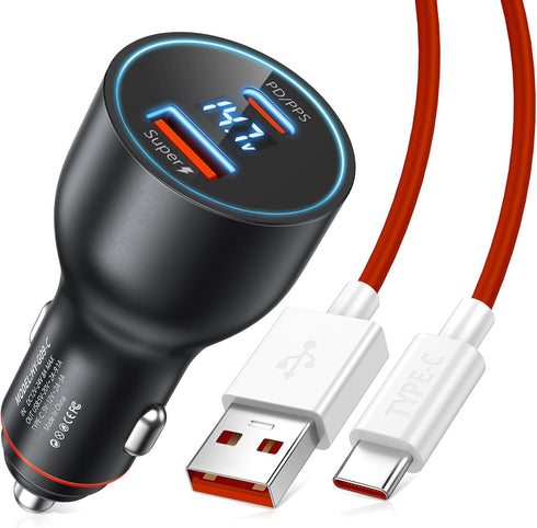 Car Charger SuperVOOC 120W for OnePlus 10T 12R 12 11 10 Pro Nord 2T, Warp Charger for OnePlus Open Pad Nord 9 Pro 8 7T 6 6T 5 5T LED Display Dual ...