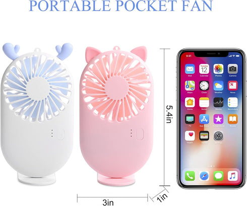 Mini Portable Fan Powerful Small Personal Desk Fan Handheld Fan Speed Adjustable USB Rechargeable Fan Pocket Fan Eyelash Fan for Women Girls Home ...