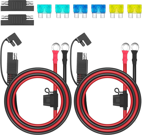 Linkstyle 10 AWG SAE to O Ring Terminal Harness,2PCS 2FT/60CM SAE Battery Connector, 2Pin Quick Disconnect SAE Battery Extension Cord Cable with 1...