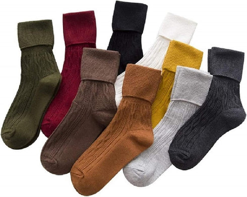 9 Pairs Women's Crew Socks Cotton Knit Soft Turn Cuff Socks...