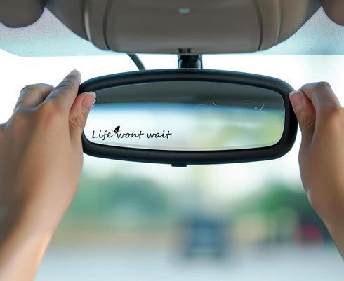 3 x Life wont wait Rearview Mirror Decal, Rear View Mirror Accessories, Car Decals, Car Stickers, Vanity Mirror Stickers, Gift for Him/Her - Black...