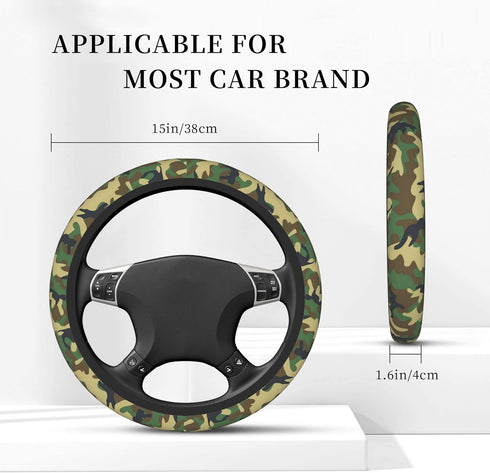 Green Camo Steering Wheel Cover for Women Men, Universal 15 Inch Anti Slip Steering Wheel Protector Car Accessories Interior for Auto Truck SUV...