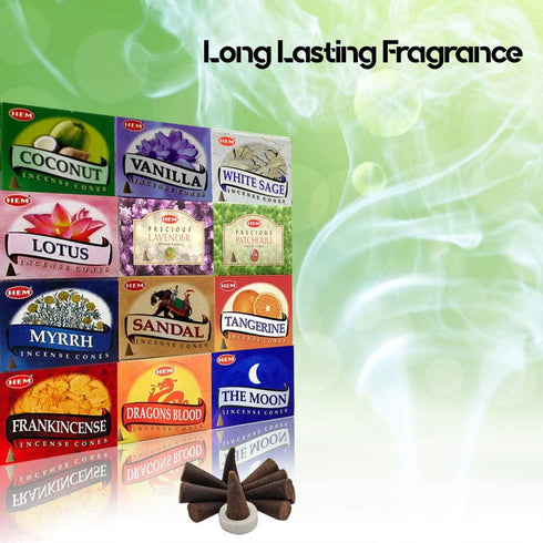 HEM Assorted Incense Cones – Pack of 12 Scents (10 Cones Each, 120 Total) – Natural Aromatherapy Fragrance for Meditation, Relaxation, Yoga, and H...