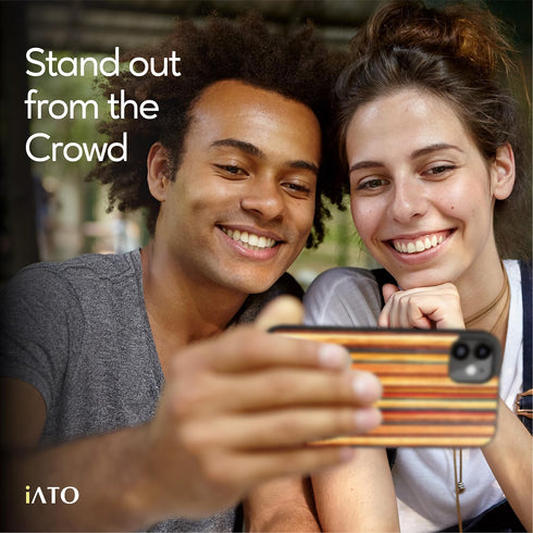 iATO iPhone 11 Case: Premium Natural Wood Cover, Military-Grade Protection, Ultra-Slim, Wireless Charging Compatible, Eco-Friendly - Multicolor Sk...