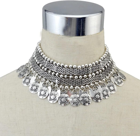 idealway Retro Boho Tribal Tassel Collar Bib Chain Chunky Pendant Statement Necklace Choker for Women...