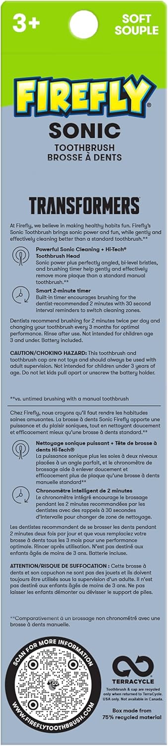 FIREFLY Transformers Sonic Toothbrush with 3D Cover, Soft, Ages 3+...