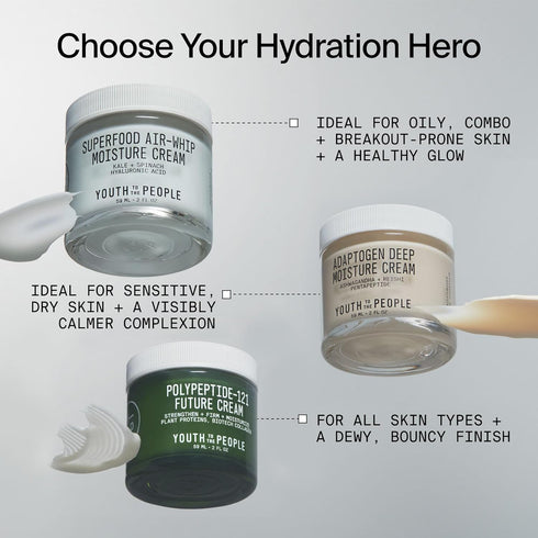 Youth To The People Air-Whip Moisture Face Cream - Gel Moisturizer & Face Primer - Lightweight Green Tea + Hydrating Hyaluronic Acid Moisturizer f...