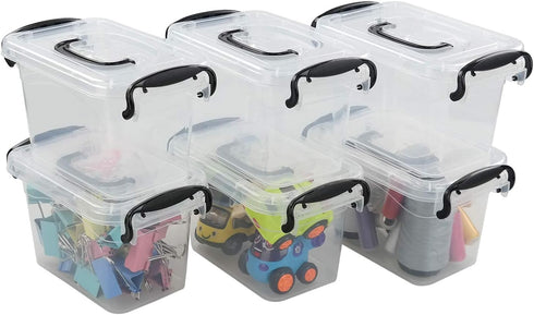 Idotry 6-Pack Mini Plastic Storage Latch Box, 1.5 L Clear Plastic Mini Latch Box...