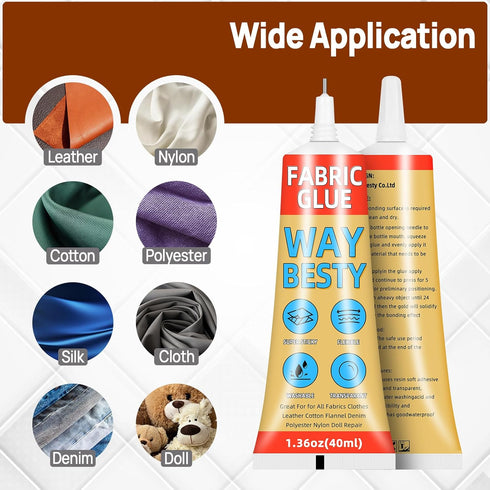 Fabric Glue, Strong Fabric and Leather Adhesive Permanent Clear Washable Clothing Glue for All Fabrics, Cotton, Flannel, Denim, Leather, Polyester...