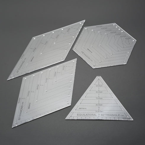 Yetaha 4PCS Quilting Rulers, 60 Degree Equilateral Triangle and Rhombus, 45 Degree Rhombus, Hexagon Shape Templates Transparent Patchwork Sewing C...