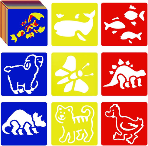 24 Pieces Stencils for Kids 5.9 x 5.5 Inches Drawing Stencils Chalk Stencils Large Washable Animal Themed Primary Shape Template for Kids Toddlers...