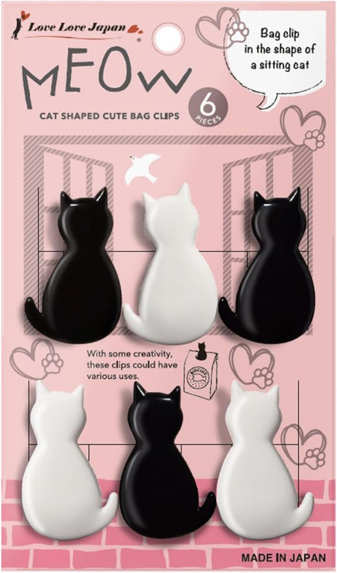 Sturdy & Cute Cat Chip Clips - Set of 6 Strong Grip for Snack Bags, Documents, Gift Bags Durable and Resilient | LOVE LOVE JAPAN...